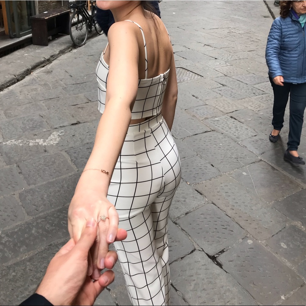 Checked 2 piece outfit - trousers and crop top